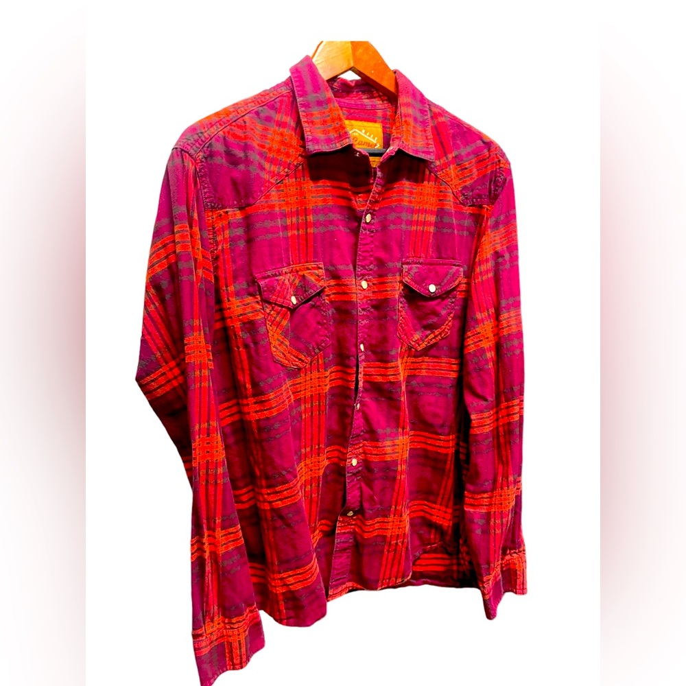 Red Camel Plaid Pearl Snap Shirt XL